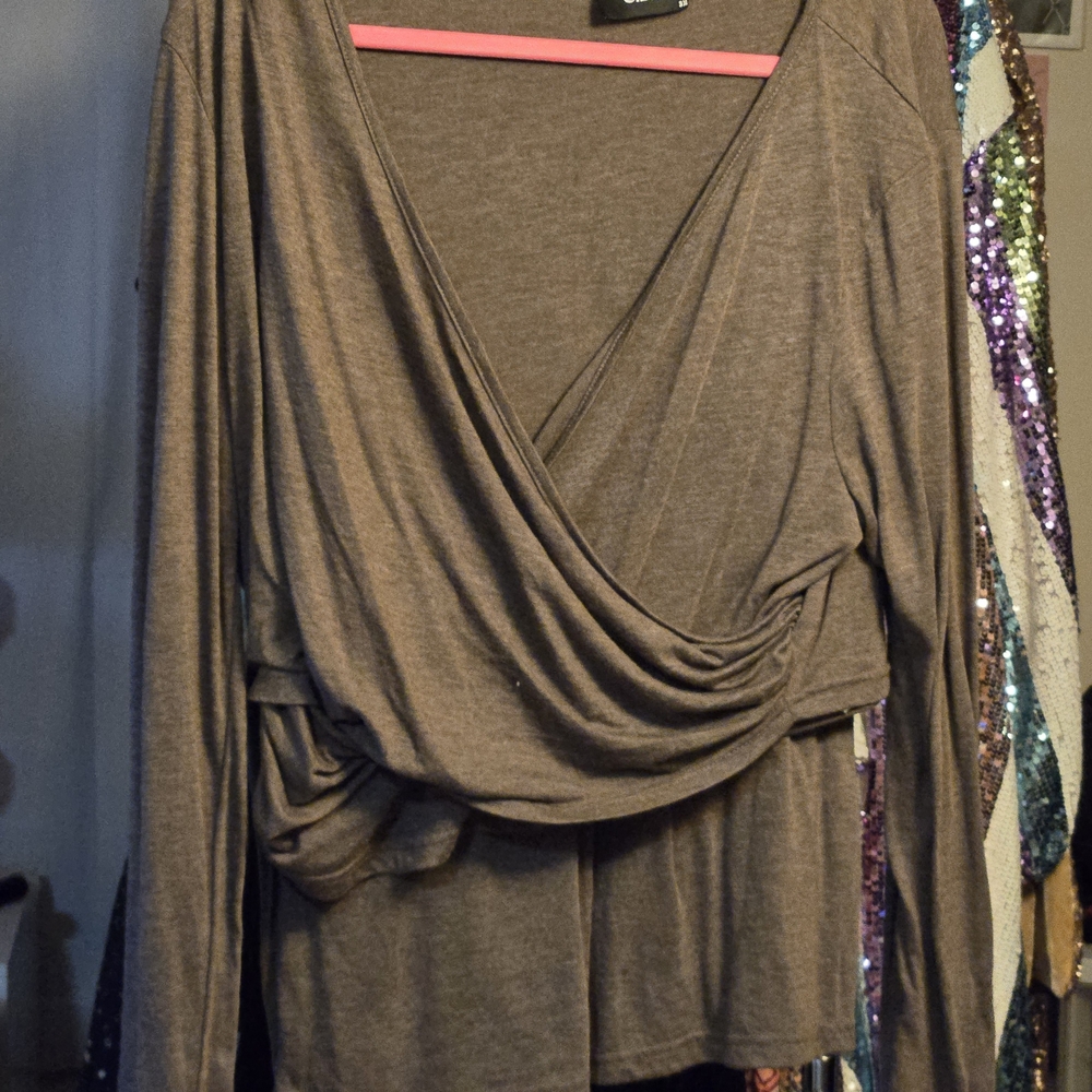 Elegant Brown Drape Front Top